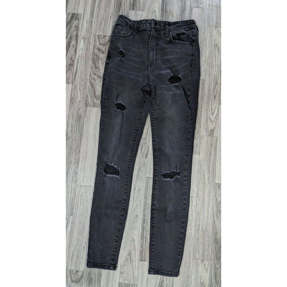 Forever 21 Womens Size 26 Skinny Distressed Grey Black Denim Jeans